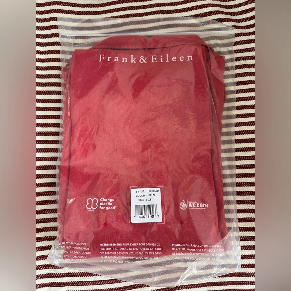 Frank & Eileen Tuscany Getaway Set Sz XS Summer Red Washed Italian Linen NEW - Picture 6 of 10